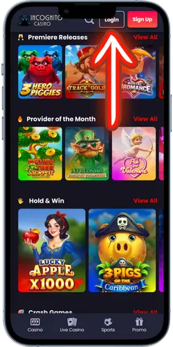 Incognito Casino login button