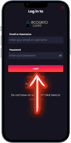 Incognito Casino email or username and password